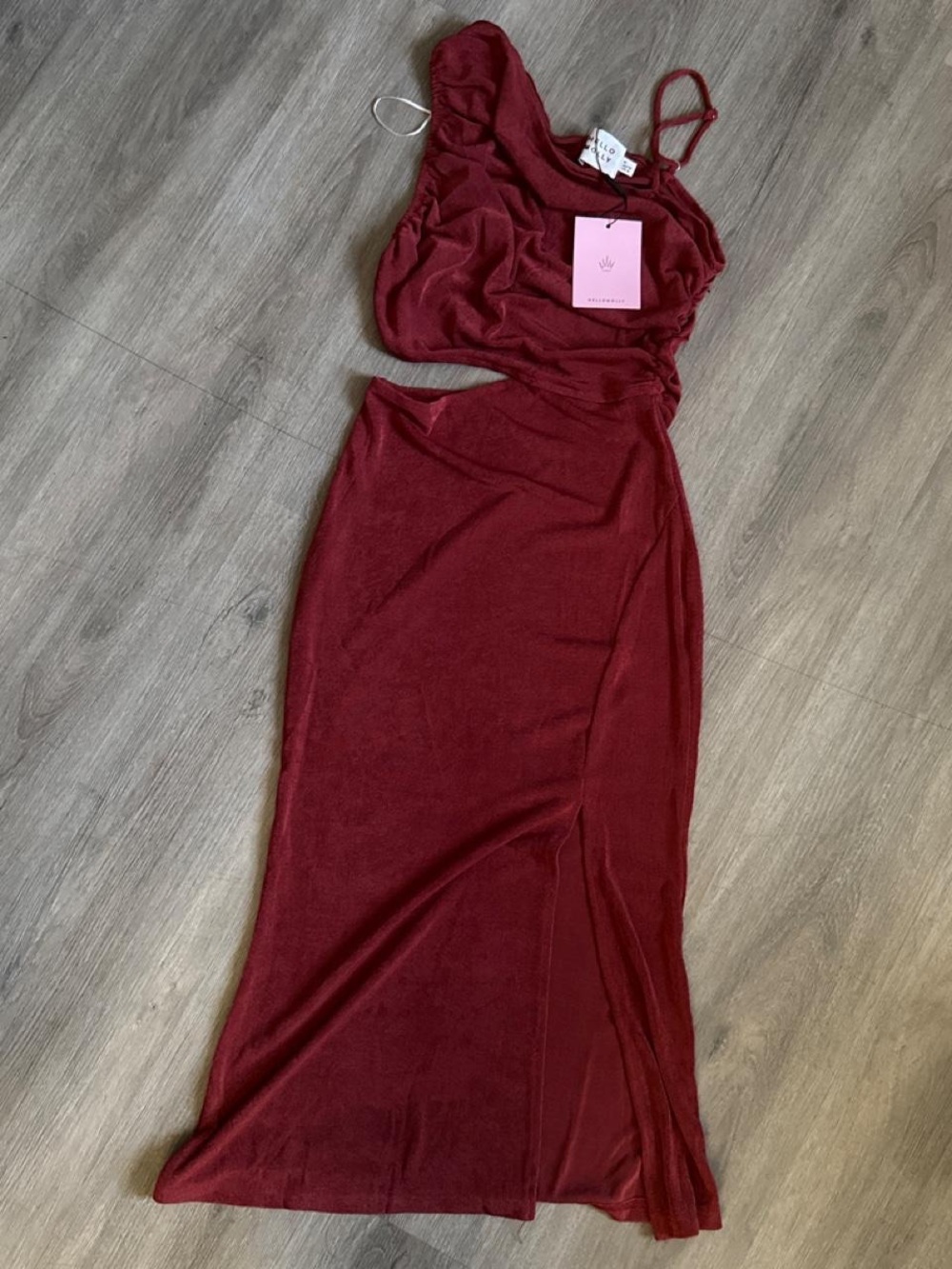 Hello Molly Wine Red Maxi Dress with Cutout Detail